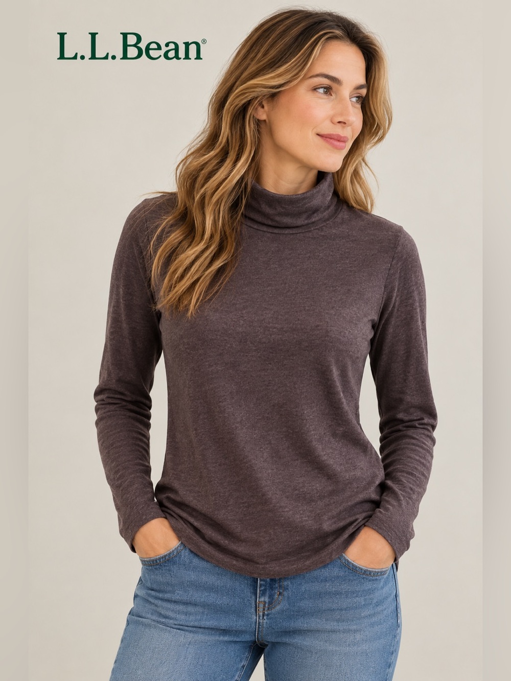L.L. Bean Women's Brown Cowl Neck Long-Sleeve Sweater size L